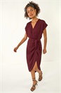 Wine Dusk Wrap Tie Detail Dress, Image 1 of 5