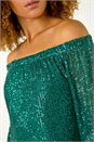 Emerald Sequin Detail Bardot Top, Image 5 of 5