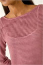 PINK Crochet Knit Tunic Stretch Top, Image 5 of 5