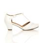 White Mid Heel Comfort T-Bar Brogue Heels, Image 2 of 6