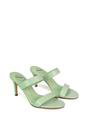 Green XY LONDON Green 'Wolf' Round Toe Double Strap Stiletto High Heel Mule Sandals, Image 4 of 5