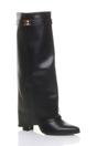 Black AJVANI Black High Block Heel Pointed Toe Fold Over Knee Boots, Image 2 of 4