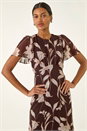 Chocolate Floral Print Flutter Sleeve Midi Dress, Image 3 of 4