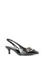 Black XY LONDON Black 'Lexi' Pointed Toe Kitten Heels With Buckle, Image 2 of 6