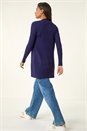 Midnight Blue Longline Stretch Ribbed Cardigan, Image 3 of 5