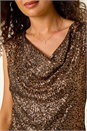 Bronze Sequin Cowl Neck Stretch Jersey Top, Image 5 of 5