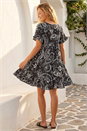 Black Paisley Floral Tiered Smock Dress, Image 3 of 4