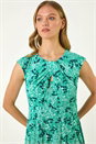 Aqua Ditsy Floral Keyhole Twist Dress, Image 4 of 5