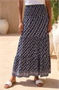 Navy Floral Print Shirred Maxi Skirt, Image 1 of 4