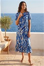 Blue Abstract Print Tie Front Smock Dress, Image 3 of 4