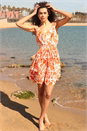 ORANGE Sleeveless Floral Print Shirred Dress, Image 2 of 5