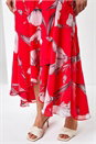 Pink Floral Print Chiffon Frill Cape Midi Dress, Image 5 of 5