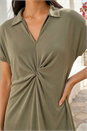 Khaki Petite Twist Waist Midi Dress , Image 4 of 4