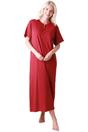 Burgundy Camille Lingerie Burgundy 100% Cotton Full Length Short Sleeved Nightdress, Image 2 of 5