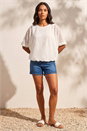 Ivory  Mesh Bubble Hem Top, Image 3 of 4
