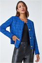 Blue Checked Boucle Button Detail Jacket, Image 1 of 6
