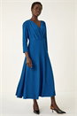 Royal Blue Textured Wrap Midi Dress, Image 2 of 5