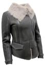 Grey Toscana Shearling Flying Jacket-Teresina, Image 4 of 6