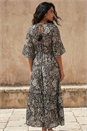 Black Boho Floral Print V-Neck Maxi Dress, Image 3 of 4