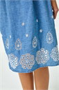 Denim Sleeveless Cotton Embroidered Midi Dress, Image 5 of 5