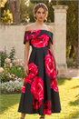 Red Floral Print Premium Stretch Midi Dress, Image 2 of 4