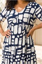 Navy  Curve Print Tiered V-Neck Dress, Image 4 of 4