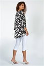 Black Abstract Print Zip Detail V-Neck Stretch Top, Image 3 of 5