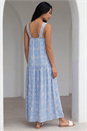 Blue Petite Tile Print Gathered Dress , Image 3 of 4