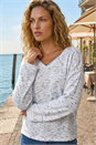 Blue Contrast Stitch V-Neck Top, Image 2 of 4