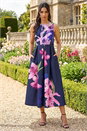 Purple Floral Print Midi Dress, Image 1 of 4