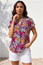 Fuchsia Floral Print Stretch Shirt, Image 2 of 4
