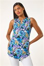 Blue Floral Print Notch Neck Vest Top, Image 1 of 5