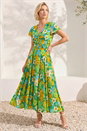 Yellow Floral Ruched Midi Dress, Image 1 of 4