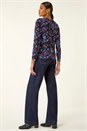 Blue Floral V-Neck Stretch Top, Image 3 of 5