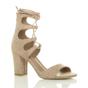 Beige High Block Heel Lace Up Ghillie Sandals, Image 1 of 7