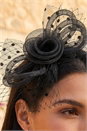 Black Spot Mesh Flower Fascinator, Image 4 of 4