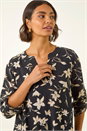 Black Floral Wrap Hem Tunic Top, Image 2 of 5