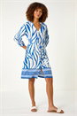 Royal Blue Abstract Border Tie Shirt Dress, Image 4 of 5