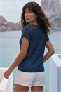 Navy  Crochet Mixed Knit Top, Image 2 of 4