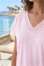 Light Pink Petite Lace Trim V-Neck Top, Image 4 of 4