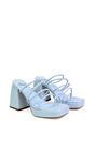 Blue XY LONDON Blue 'Colt' Strappy Square Toe High Block Heel Platform Mule Sandals, Image 4 of 5