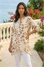 Cream  Leaf Print Wrap Hem Tunic Top, Image 2 of 4