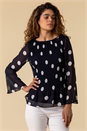 Navy Spot Flute Sleeve Pleated Top, Image 1 of 4