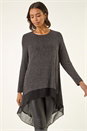 Black Sparkly Chiffon Hem Stretch Top, Image 2 of 5