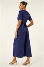 Navy  Wrap Bodice Belted Jumpsuit, Image 3 of 5