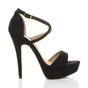 Black AJVANI Black High Heel Crossed Straps Platform Sandals, Image 2 of 6