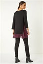 Wine Animal Print Contrast Mesh Hem Stretch Top, Image 3 of 5