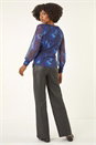 Navy  Printed Stud Mesh Stretch Top, Image 3 of 5