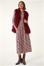 Burgundy Longline Faux Fur Gilet, Image 2 of 5