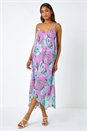Pink Floral Chiffon Hanky Hem Midi Dress, Image 4 of 6